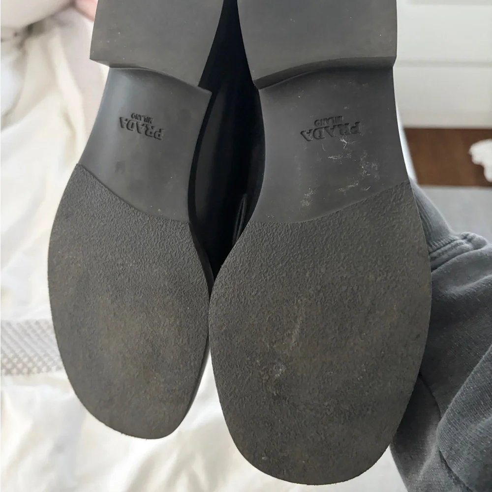 Prada Black Leather Logo Triangle Penny Loafers - Picture 3 of 3